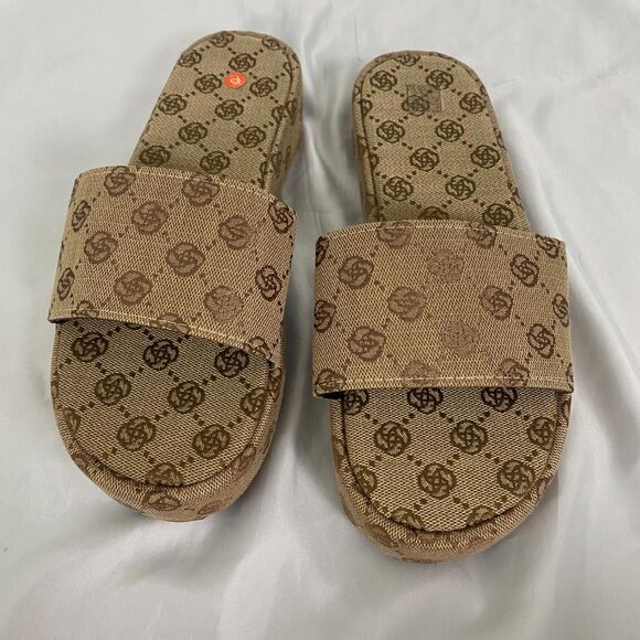 Signature Style Brown Tan Platform Slide Sandals EU 42 / US 11.5 - Picture 3 of 8